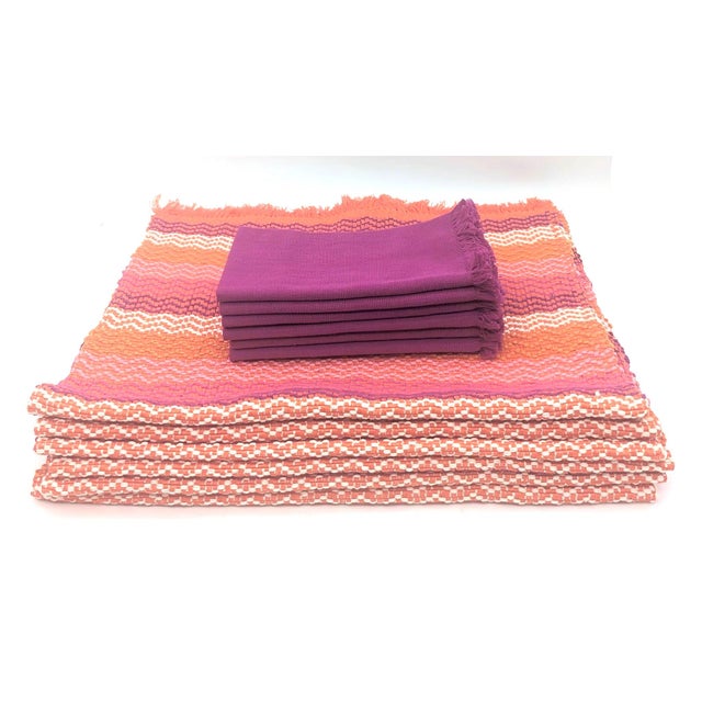 Contemporary Woven Cotton Placemats and Napkins Made in Guatemala, Set of 6 For Sale - Image 3 of 9