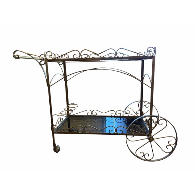 1960s Hollywood Regency Iron Bar Cart For Sale - Image 4 of 6