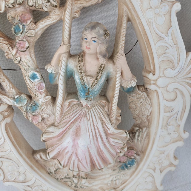 Mid 20th Century Vintage 1962 Jayess United Chicago Chalkware Wall Plaques Rococo Couple Set of 2 For Sale - Image 5 of 15