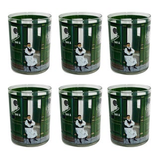 1960s Cera Joe’s Bar & Grill Green Whimsical Tumbler Glasses – Set of 6 For Sale