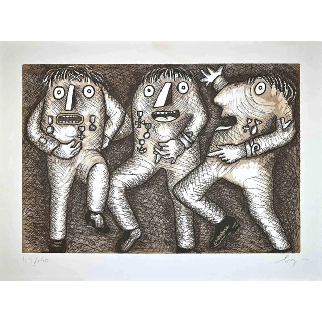 The General is an Original Etching realized by Enrico Baj in the 1970s. Mixed colored lithograph. Hand-signed and numbered...