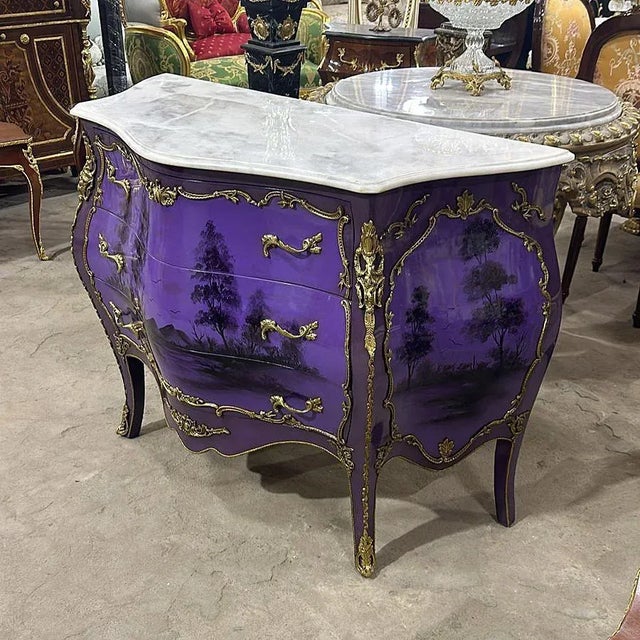French French Purple Louis XV Style Marble Commode For Sale - Image 3 of 4
