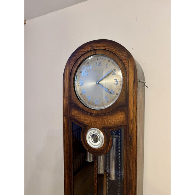 Antique Oak Chiming Longcase Barometer Clock, 1930 For Sale - Image 6 of 9