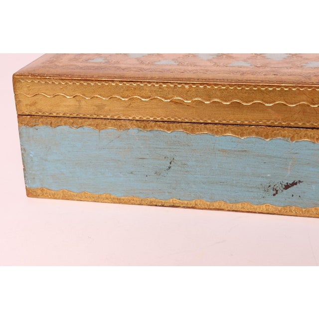 Large Vintage Italian Florentine Baroque Turquoise and Gilt-Wood Jewelry Box For Sale - Image 15 of 17