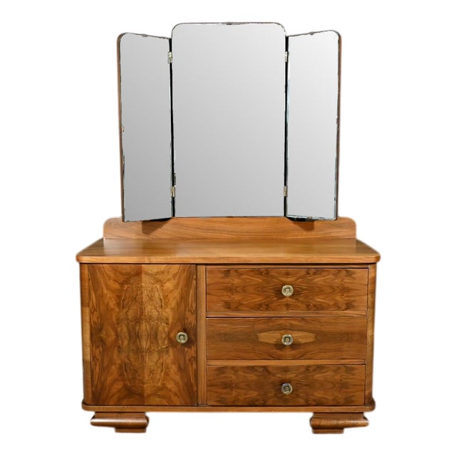 Art Deco Burl Walnut Dressing Table, 1930s For Sale