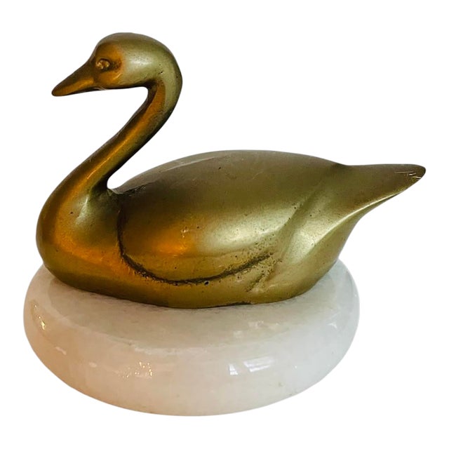 Vintage Brass Swan on Marble For Sale