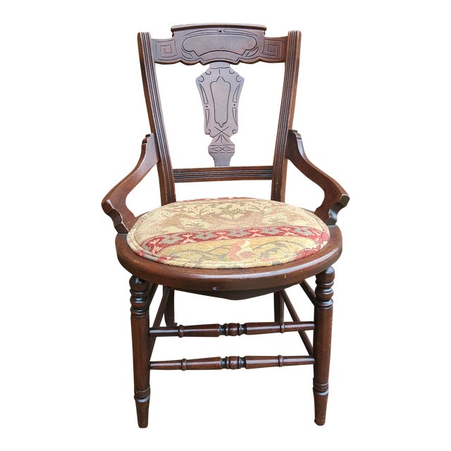 Late 19th C. Victorian Walnut and Tapestry Upholstered Seat Side Chair For Sale
