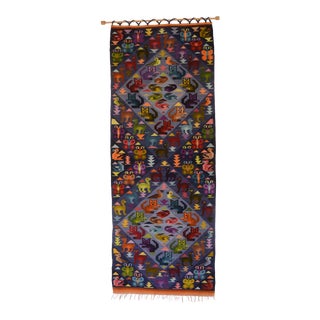 Peruvian Handwoven Modernist Folk Art Animals Tapestry Wall Hanging Cats Llamas Birds Fish For Sale