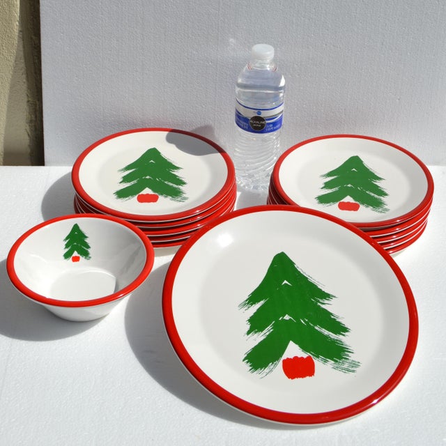 Set 12 Pfaltzgraff Marimekko Oy Christmas Tree Red Band Design Dinnerware Late 20th Century For Sale In Miami - Image 6 of 16