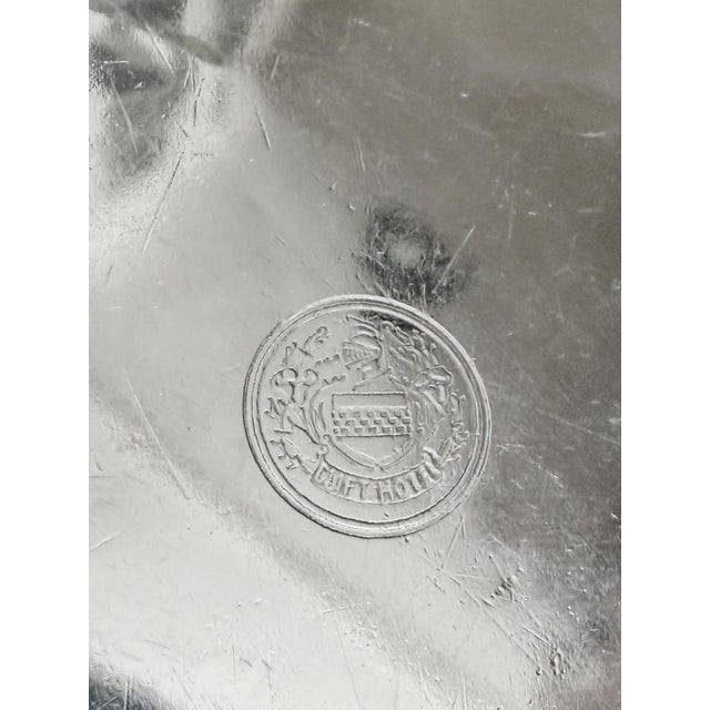 A beautiful vintage circa 1940s silver plated round serving tray from the historic Clift Hotel in San Francisco, CA! Great...
