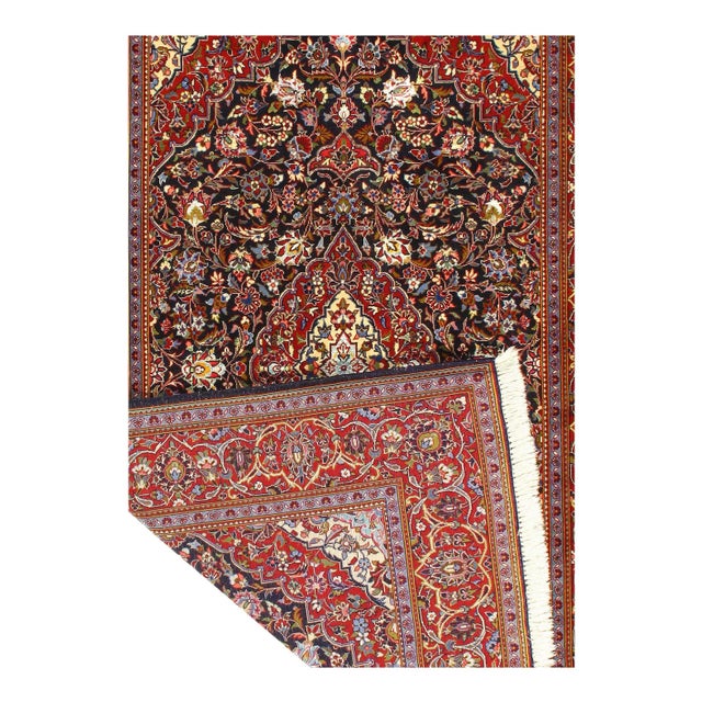 1980s Vintage Navy Blue Hand Knotted Persian Silk & Wool Kashan Rug 4'7'' X 7'1'' For Sale - Image 4 of 5