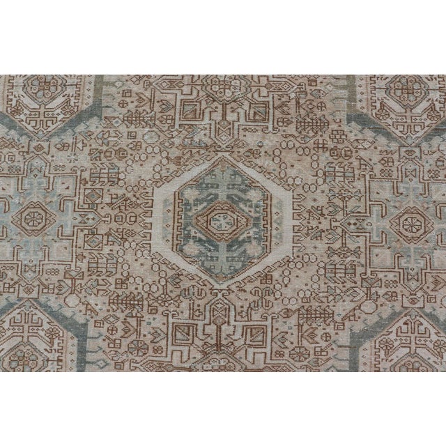 Vintage Persian Heriz Rug With All-Over Medallion Design in Tan and Blues 9'4 X 12'10 For Sale - Image 4 of 14