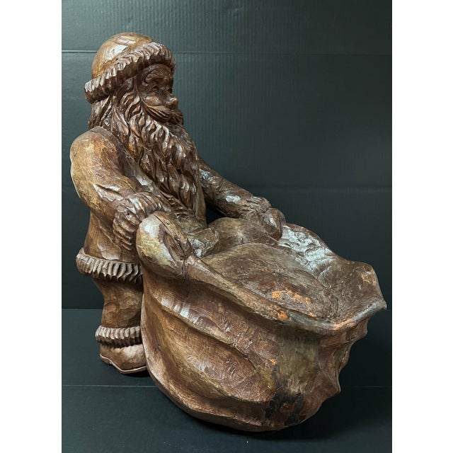 Folk Art Vintage Large Carved Solid Hardwood Paper Mache Mold Santa Claus Sculpture For Sale - Image 3 of 10