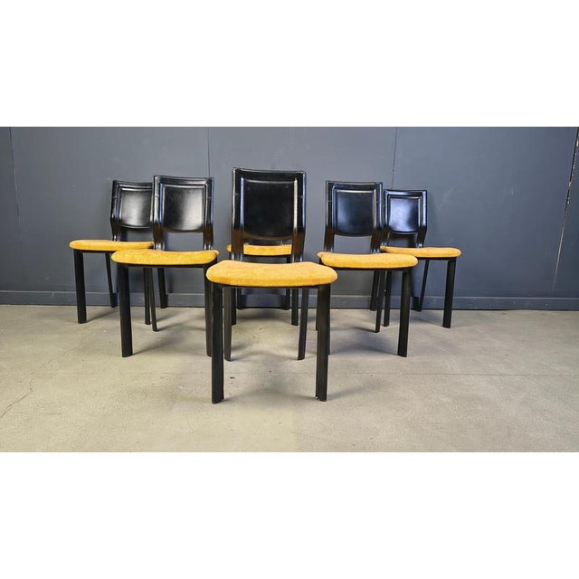 Vintage Black Leather and Fabric Dining Chairs, 1980s, Set of 6 For Sale - Image 12 of 14