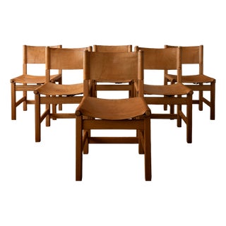 Vintage Kotka Safari Dining Chairs in Pine and Saddle Leather attributed to Tomas Jelinek for Ikea, 1980s, Set of 6 For Sale