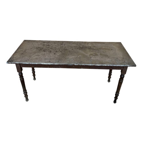 Vintage Zinc Top Rectangular Dining Table, 1950s For Sale