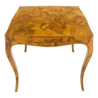 Fine Burl Olive Wood Elegant Italian Square Game Table MINT For Sale