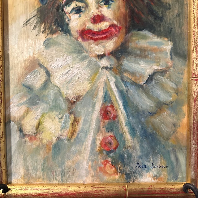 American Mid Century Oil on Canvas Depicting a Clown Figure, Signed by Artist Rose Barbour For Sale - Image 3 of 4