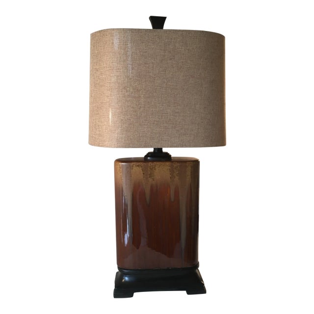Brown Drip - Glaze Rectangular Ceramic Lamp For Sale
