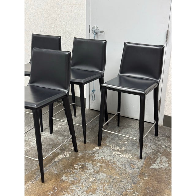 Animal Skin Frag for Design Within Reach Bottega Leather Counter Stools, Set of Four For Sale - Image 7 of 12