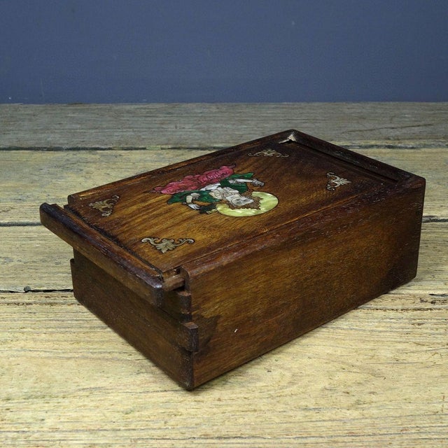 1980s Rosewood Mother-of-Pearl Inlaid Four-Armed Guanyin Puzzle / Secret Compartment Box For Sale - Image 9 of 10