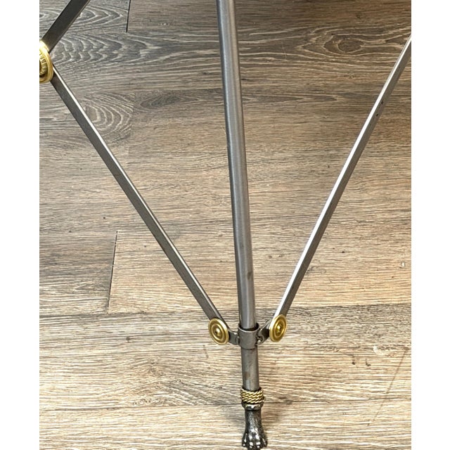 Neoclassical Maison Jansen Style French Neoclassical Steel & Brass Mirrored Gueridon Table For Sale - Image 3 of 13
