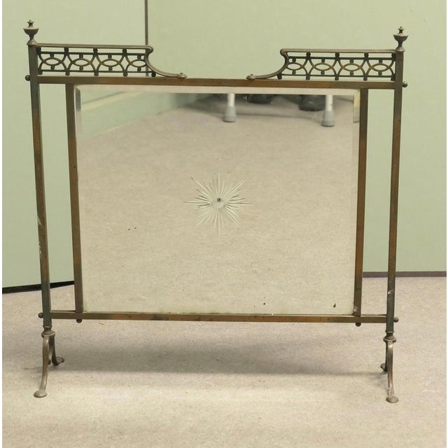 Victorian Arts and Crafts Brass Fire Screen with Etched Sunburst For Sale - Image 6 of 8