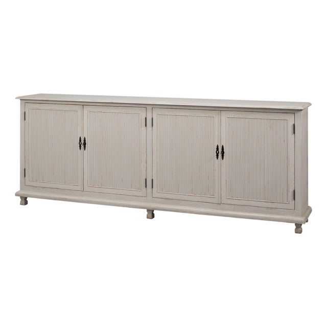 Swedish Gustavian Reeded Sideboard in Soft Gray - 95" For Sale