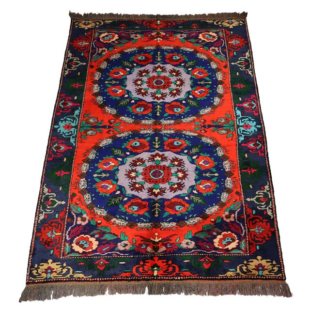 Vintage Hand Knotted Roses Rug, 1920s For Sale