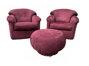 Early 21st Century Precedent Sherrill Furniture Purple Swivel Chairs and Ottoman Set- 3 Pieces