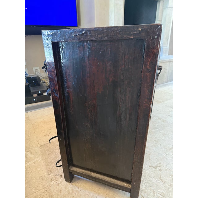 1930s Chinese Black Chinoiserie Painted Cabinet, Adapted for Media For Sale - Image 9 of 13