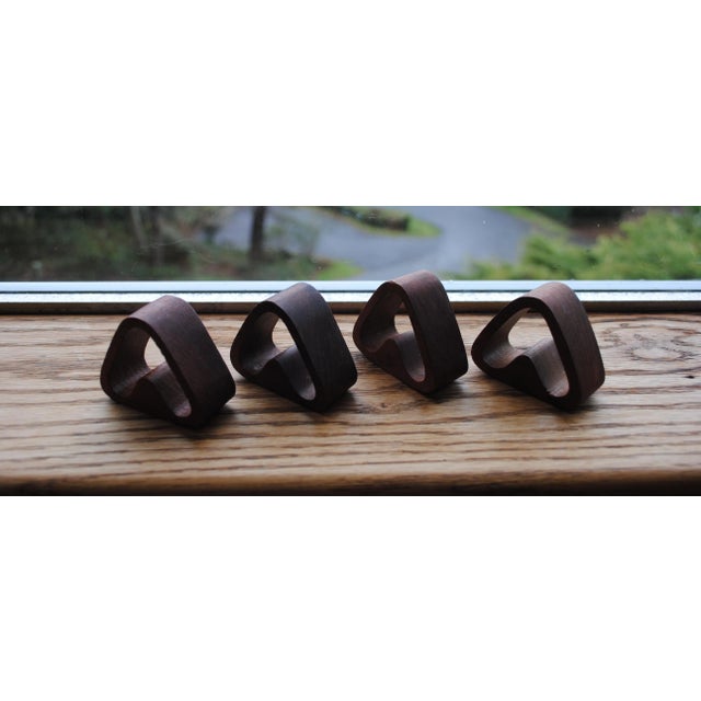 Mid-Century Modern 1960s Teak Triangular Napkin Rings - Set of 4 For Sale - Image 3 of 4