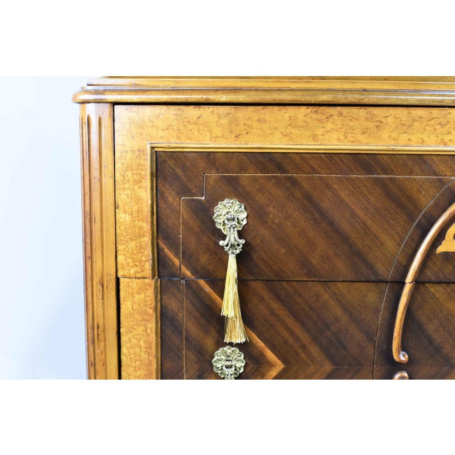 Mid Century Zebrawood Birds Eye Maple Highboy Dresser by
