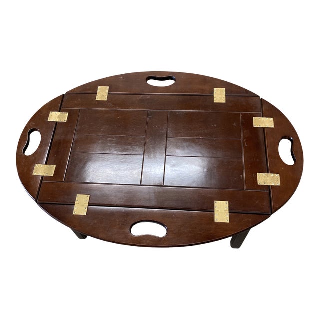 1970s Brown Wooden Coffee Table W Removable Tray Top For Sale