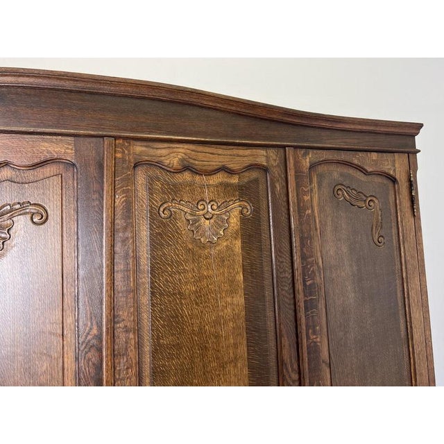 Vintage French Louis XVI Style Carved Oak 4-Door Wardrobe For Sale - Image 13 of 18