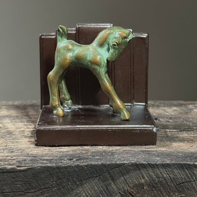 1920s Antique Art Deco Metal Horse Bookends For Sale - Image 5 of 6