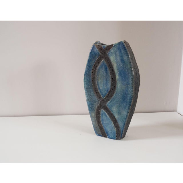 1980s Vintage Handmade Blue Glazed Textured Vase, 1980s For Sale - Image 5 of 5
