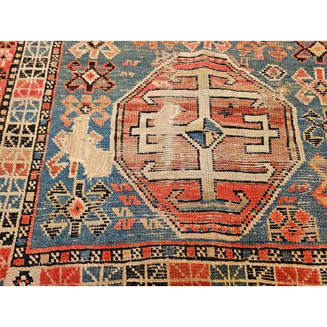 19th Century Caucasian Shirvan Area Rug, Tribal Geometric Pattern, Blue & Ivory, 3’ x 5’ For Sale - Image 14 of 17