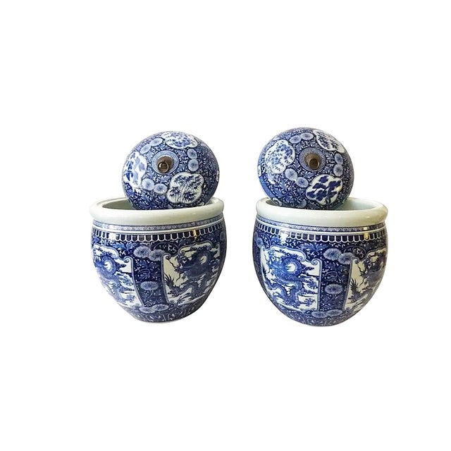 1980s Vintage Large Blue and White Porcelain Dragon Ginger Jars S/2 For Sale - Image 5 of 7