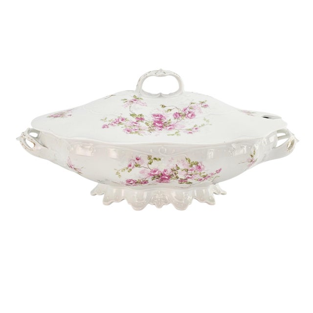Mz Austria Antique Porcelain Rose Tureen, Covered Footed Serving Dish 14.5" For Sale - Image 16 of 17
