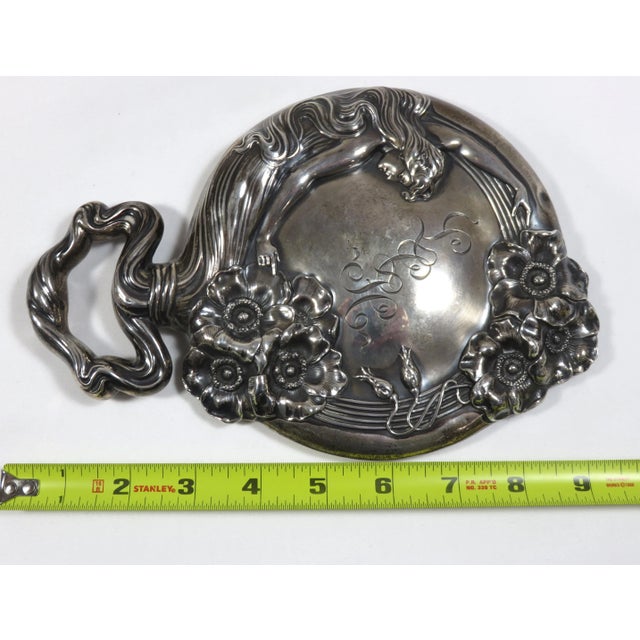 Fancy Antique Art Nouveau Sterling Silver Vanity Hand Mirror For Sale - Image 12 of 13