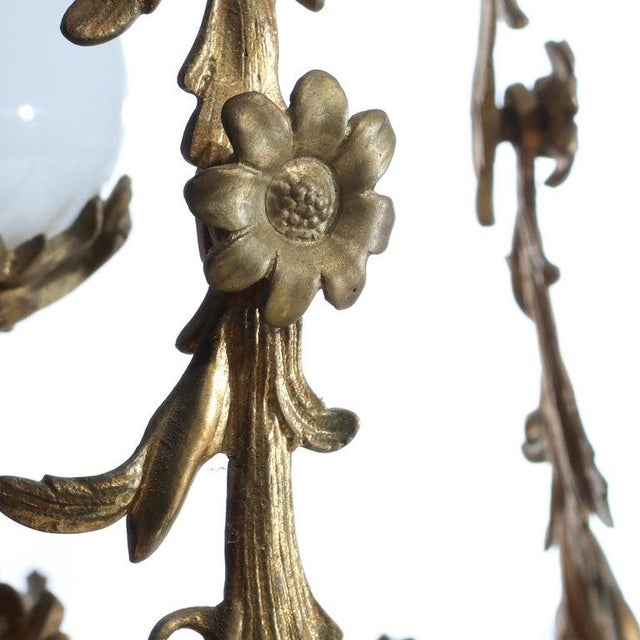 Bronze Antique French Louis XIV Gilt Bronze & Opaline Glass Candelabra Chandelier 19thC For Sale - Image 8 of 10
