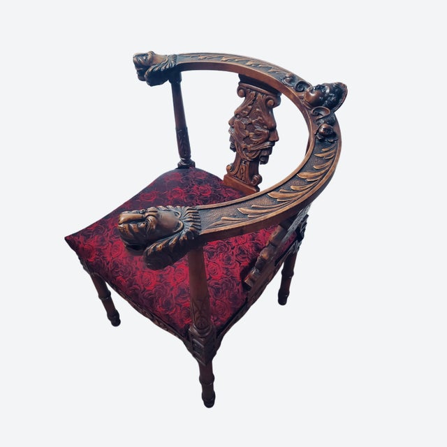 Antique Carved Renaissance Revival Corner Chair For Sale - Image 11 of 13