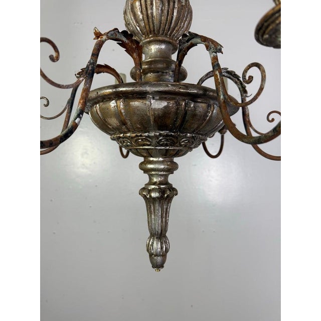 Early 20th Century Italian Silvered Wood and Iron Six-Light Chandelier For Sale - Image 4 of 13