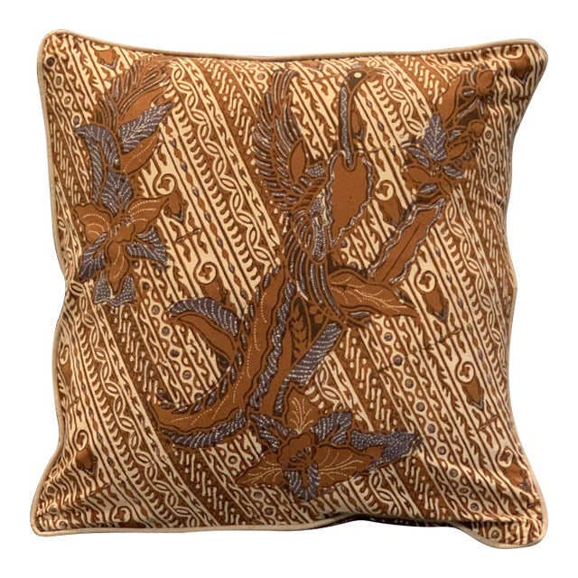 Contemporary Square Pillow Newly Made From Vintage Batik Cotton Fabric For Sale