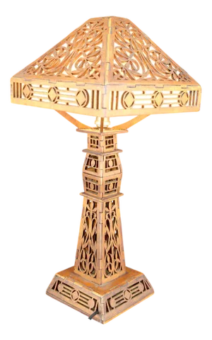 Arts & Crafts Prairie School Cut-Out Wood Lamp in the style of Frank Lloyd Wright, USA, 1900s