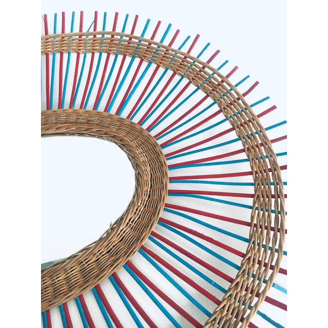 Wood Vintage French Riviera Wicker Oval Mirror, France, 1950s For Sale - Image 7 of 15