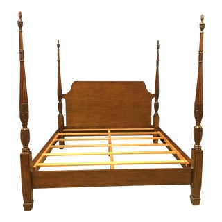 Leighton Hall King Size Mahogany Rice-Carved Poster Bed For Sale