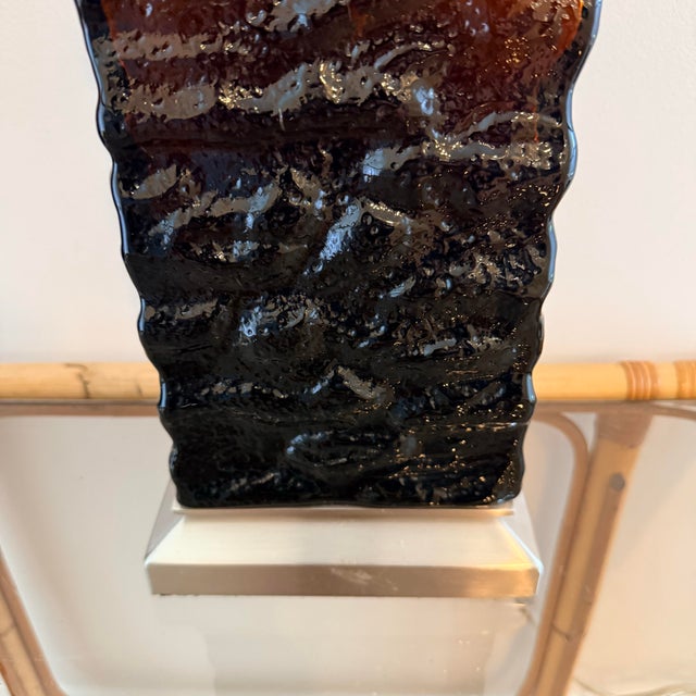 Amber-Brown Textured Wavy Glass Table Lamps in the Mid-Century Modern Taste - A Pair For Sale In Richmond - Image 6 of 9