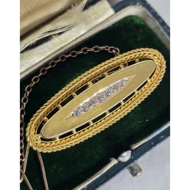 Antique Victorian Etruscan 15ct Gold Seven-Stone Mine Cut Diamond Bar Brooch For Sale - Image 12 of 15